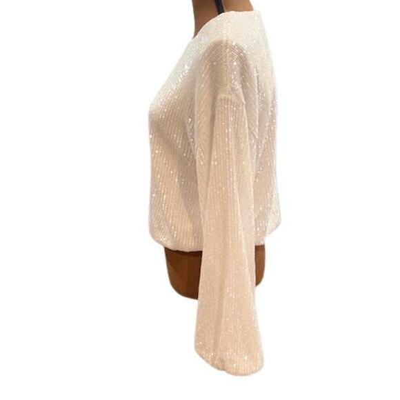 Show Me Your Mumu “Good Times” White Sequined Long Sleeve Top – NWT Large - Picture 4 of 10